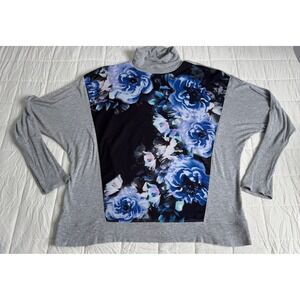 Gray Long Sleeve Turtleneck Floral Print Sweater‎ Top Size Large